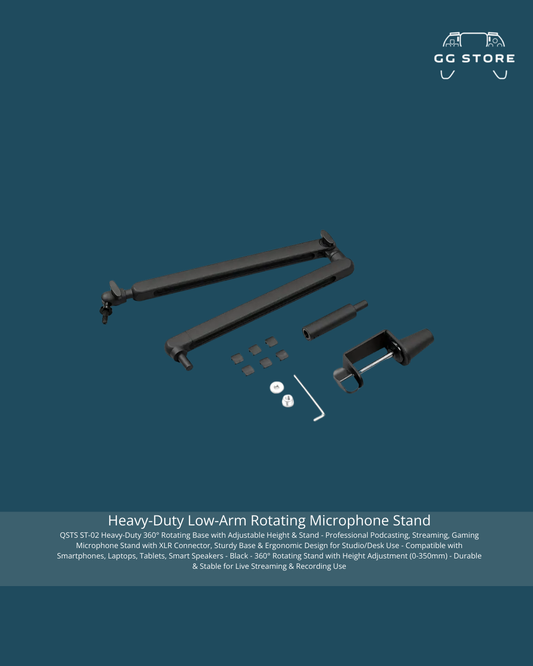 Heavy-Duty Low-Arm Rotating Microphone Stand-Black