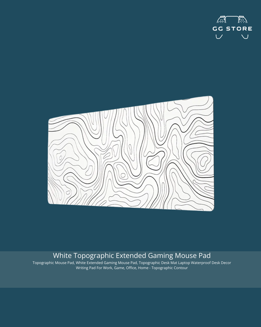 White Topographic Extended Gaming Mouse Pad