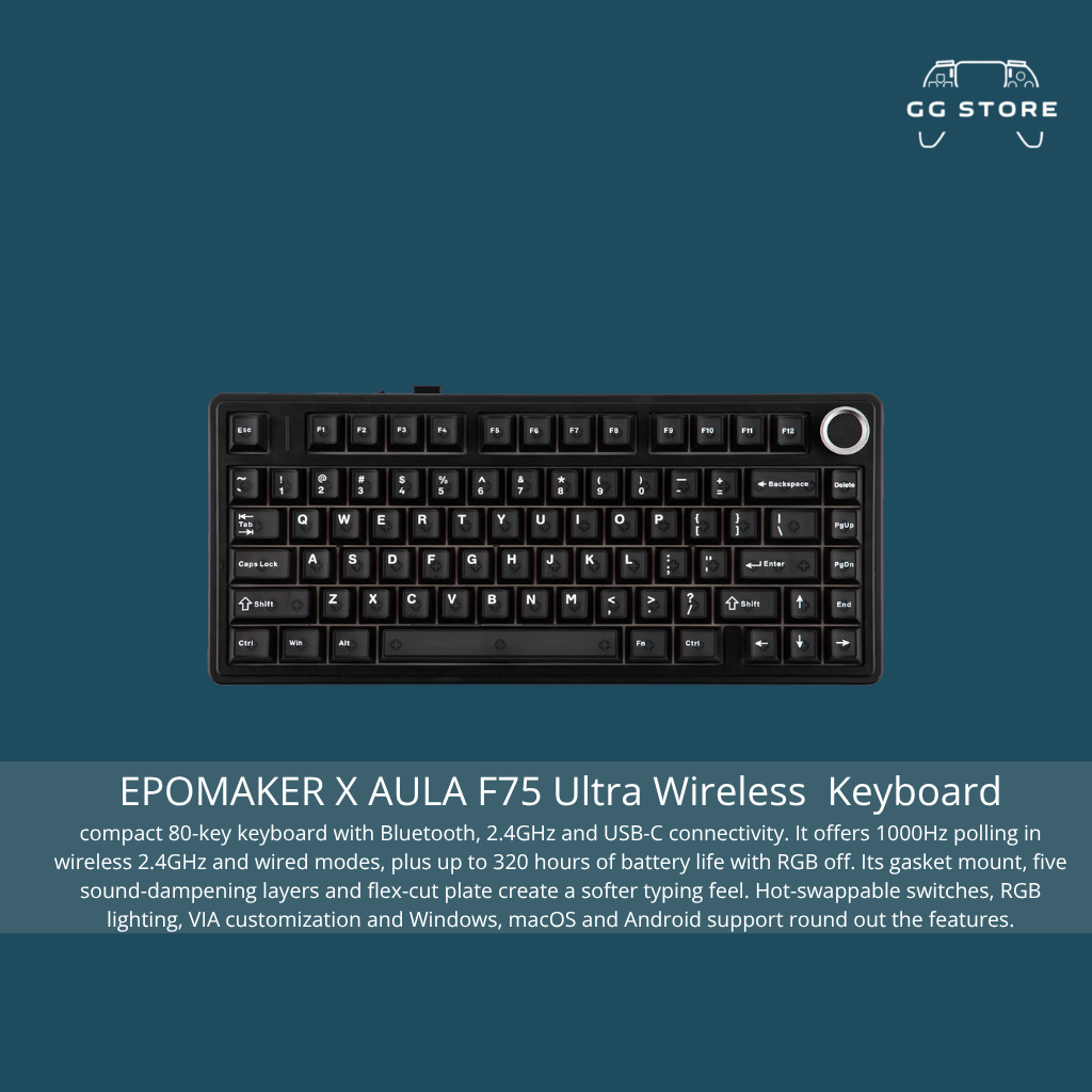 EPOMAKER X AULA F75 Ultra Wireless Mechanical Keyboard - Transparent Black