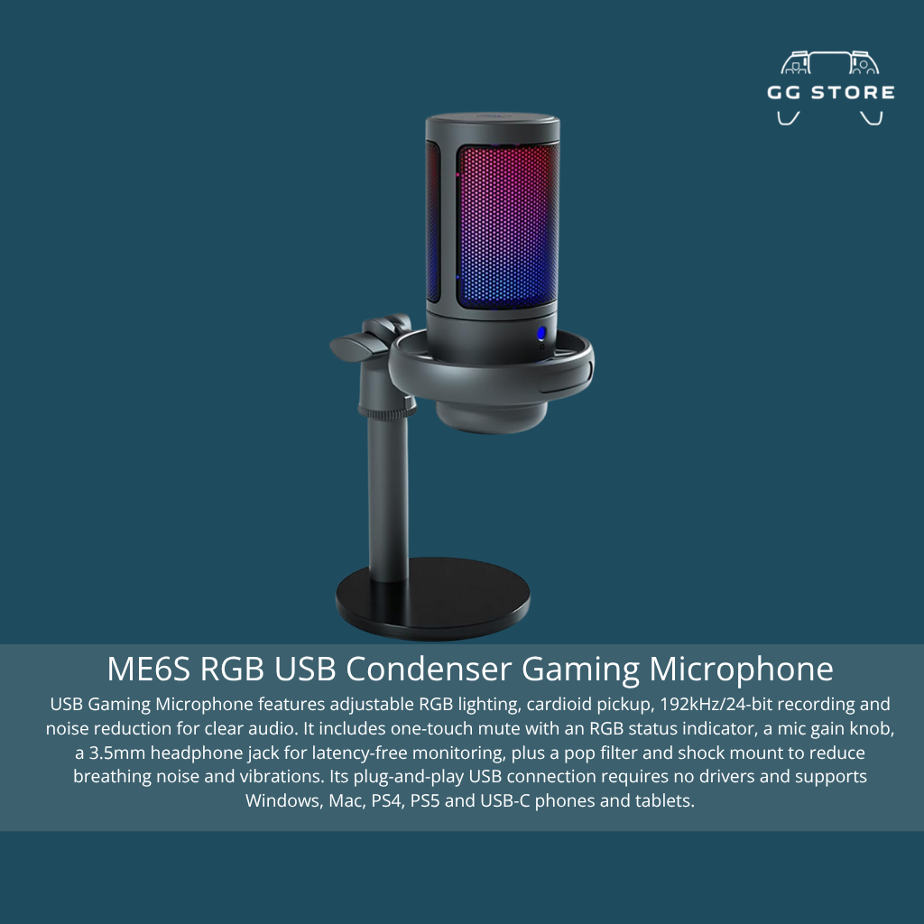 Used ME6S RGB USB Condenser Gaming Microphone - Perfect Condition