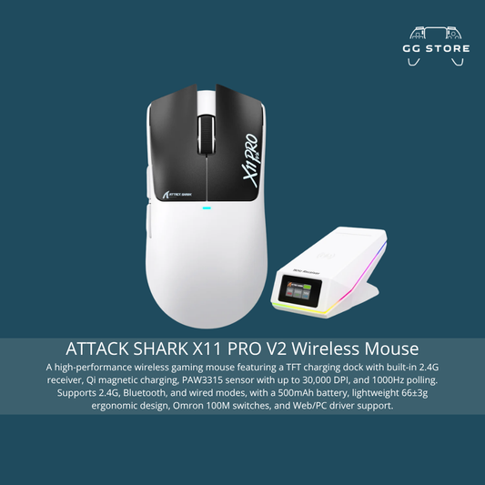 ATTACK SHARK X11 PRO V2 Wireless Gaming Mouse - White & Black