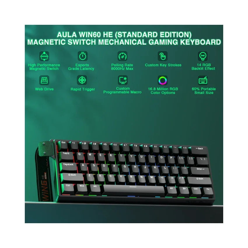 AULA WIN60 HE Wired Magnetic Gaming Keyboard- Black