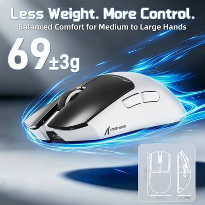 ATTACK SHARK X11 PRO V2 Wireless Gaming Mouse - White & Black