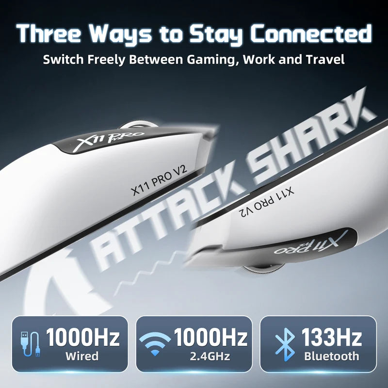 ATTACK SHARK X11 PRO V2 Wireless Gaming Mouse - White & Black
