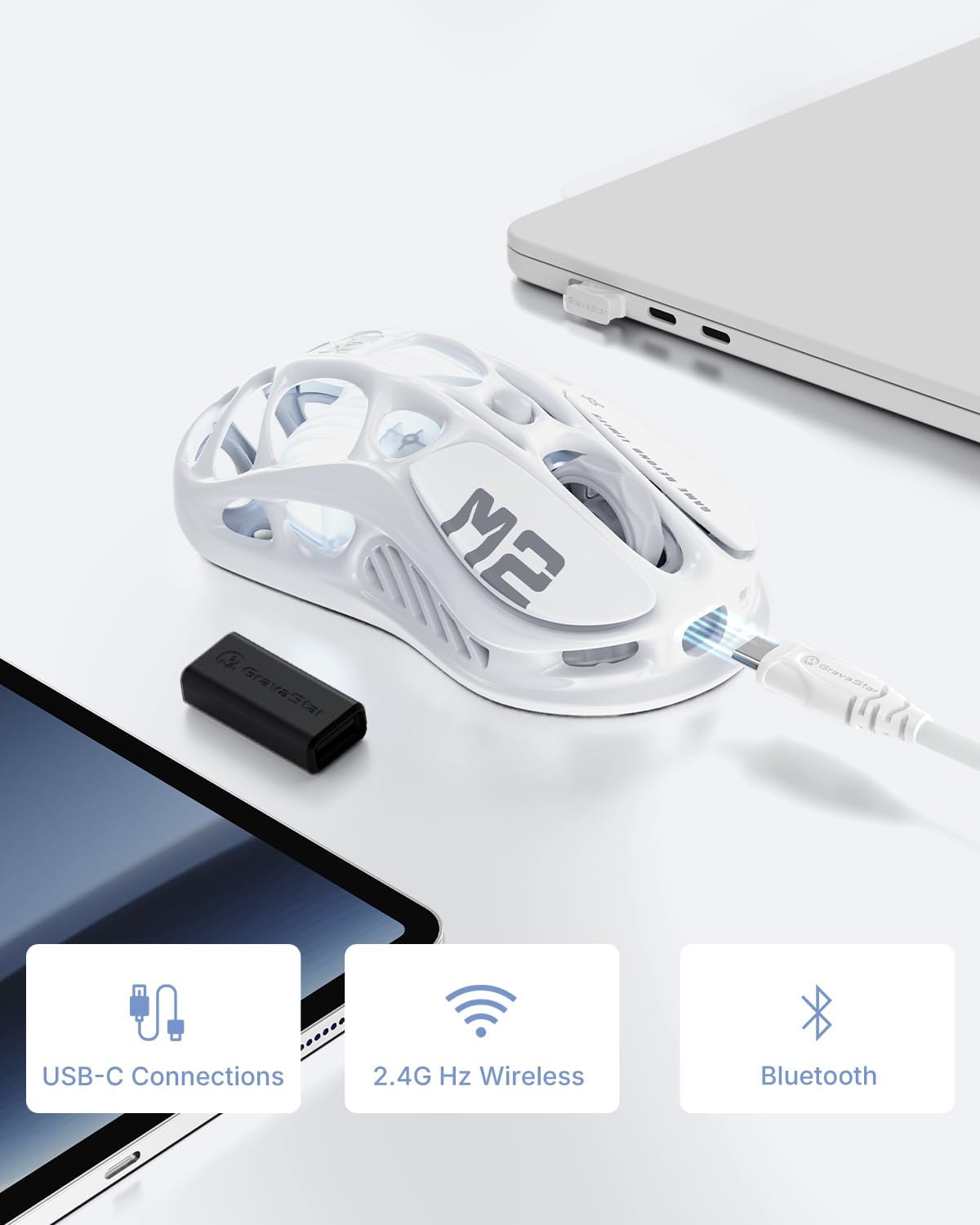 ماوس الألعاب اللاسلكي Gravastar Mercury M2 - أبيض