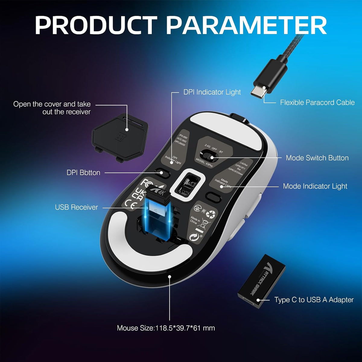 ATTACK SHARK X3 PRO 8K Wireless Mouse - White