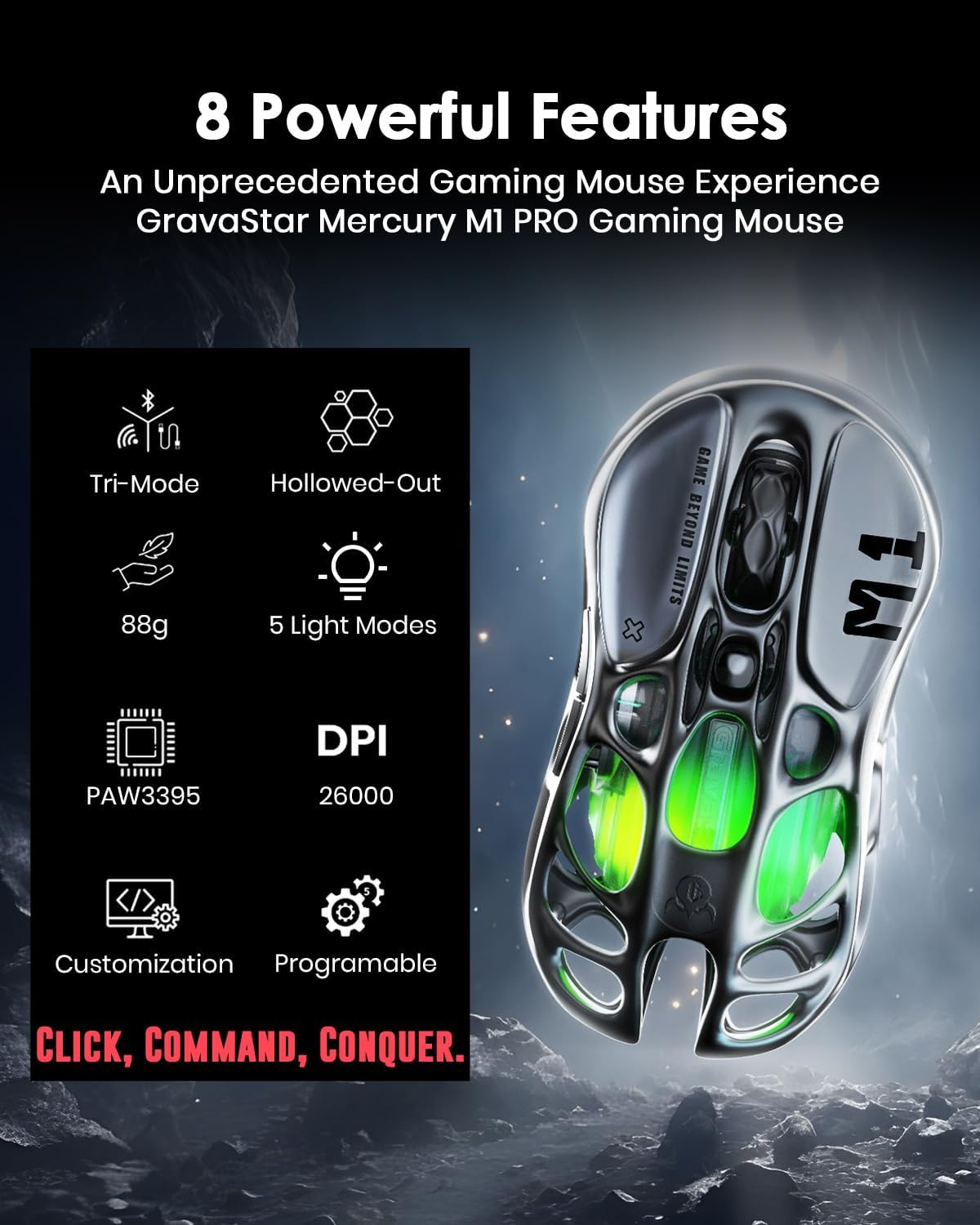 ماوس الألعاب اللاسلكي GravaStar Mercury M1 Pro