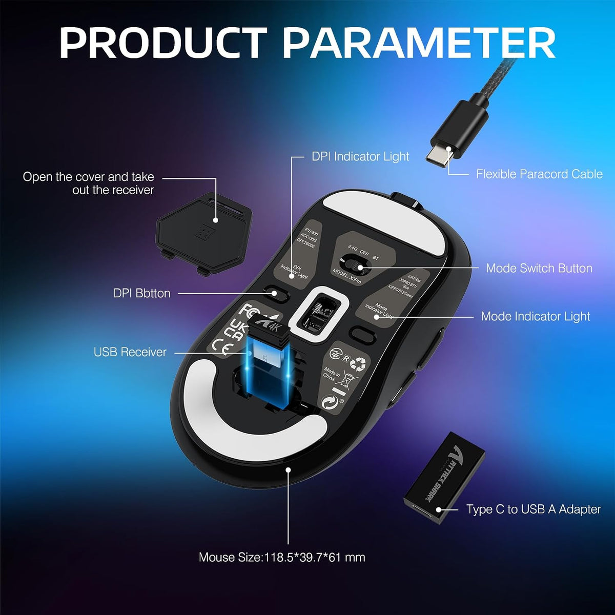 ATTACK SHARK X3 PRO 8K Wireless Mouse - Black