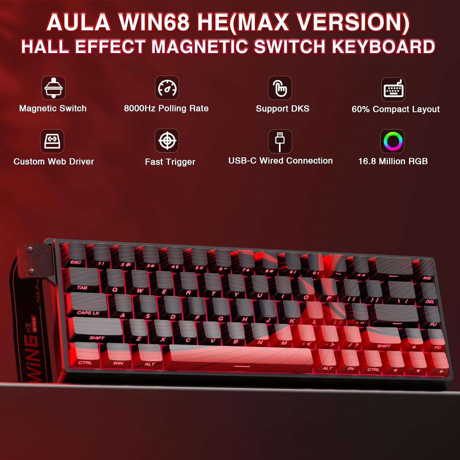 لوحة مفاتيح Aula Win68 He Max بمفاتيح مغناطيسية