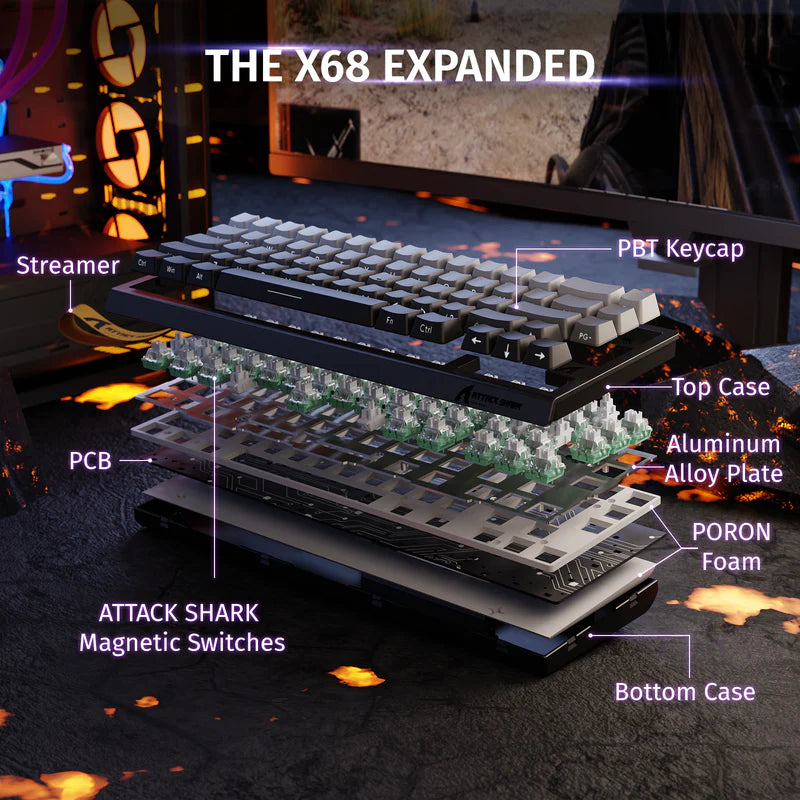 لوحة مفاتيح Attack Shark X68 HE بمفاتيح مغناطيسية - ضوء القمر