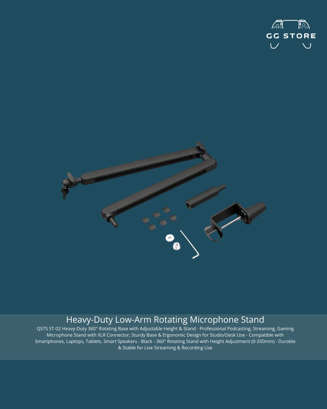 Heavy-Duty Low-Arm Rotating Microphone Stand-Black