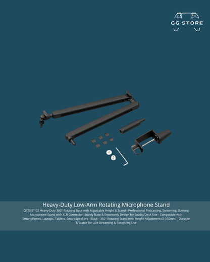 Heavy-Duty Low-Arm Rotating Microphone Stand-Black