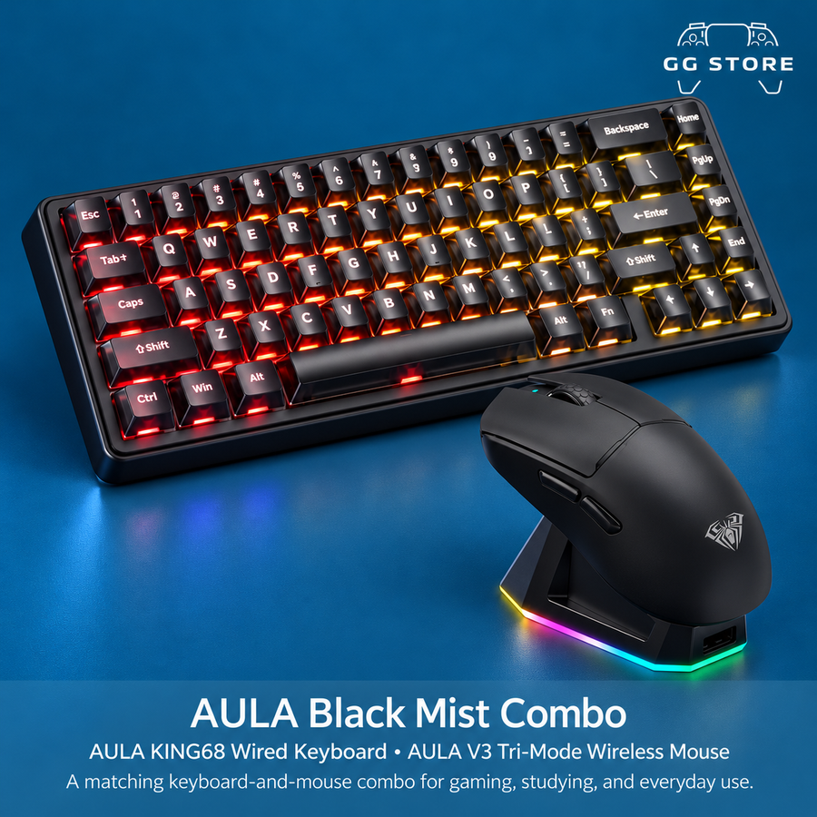 طقم AULA Black Mist – لوحة مفاتيح KING68 + ماوس ألعاب V3