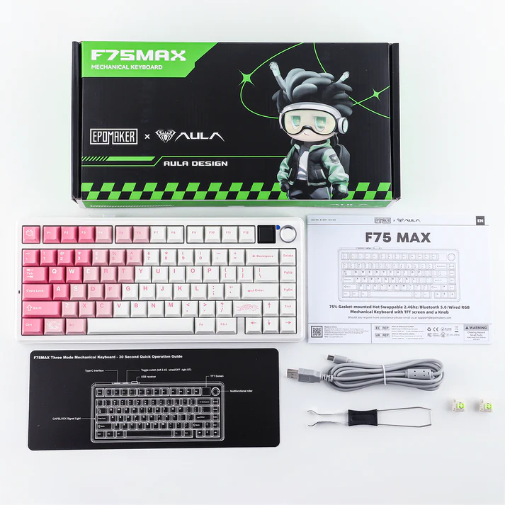 EPOMAKER X AULA F75 MAX Wireless Mechanical Keyboard - Pink & White