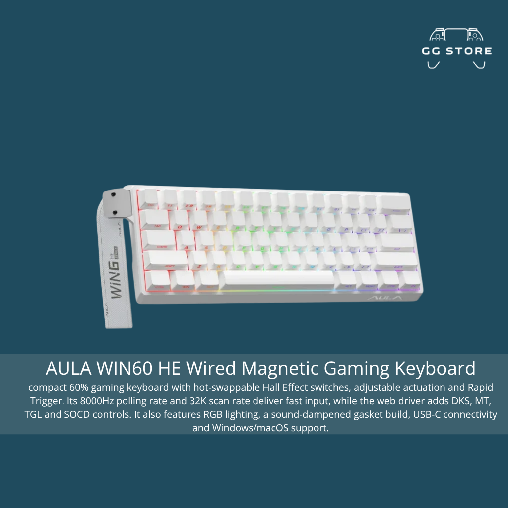 AULA WIN60 HE Wired Magnetic Gaming Keyboard- White