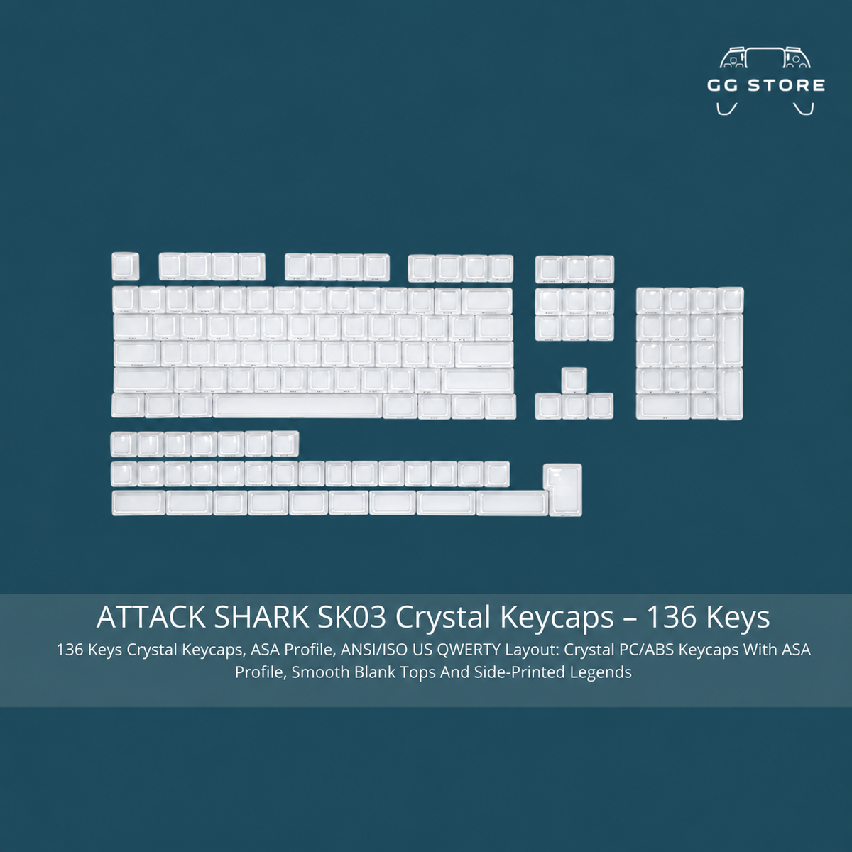 ATTACK SHARK SK03 Crystal Keycaps 136 Keys - White