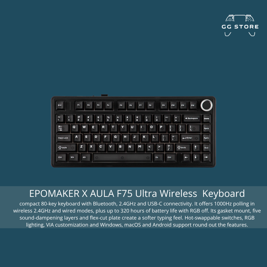 لوحة مفاتيح ميكانيكية لاسلكية EPOMAKER X AULA F75 Ultra - أسود شفاف