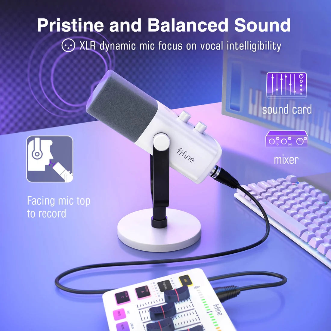 ميكروفون ديناميكي FIFINE AmpliGame AM8 USB/XLR - أبيض