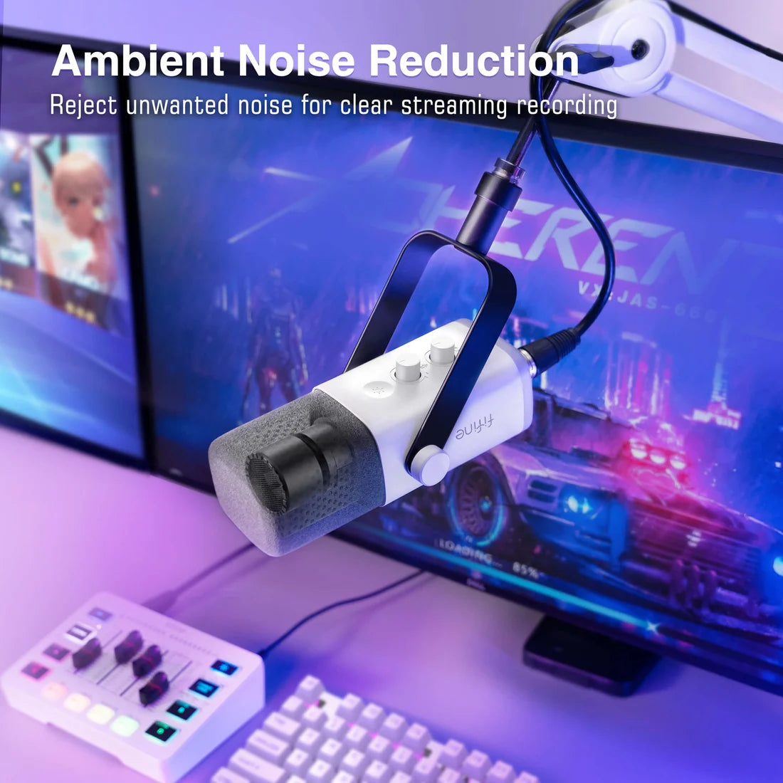 ميكروفون ديناميكي FIFINE AmpliGame AM8 USB/XLR - أبيض