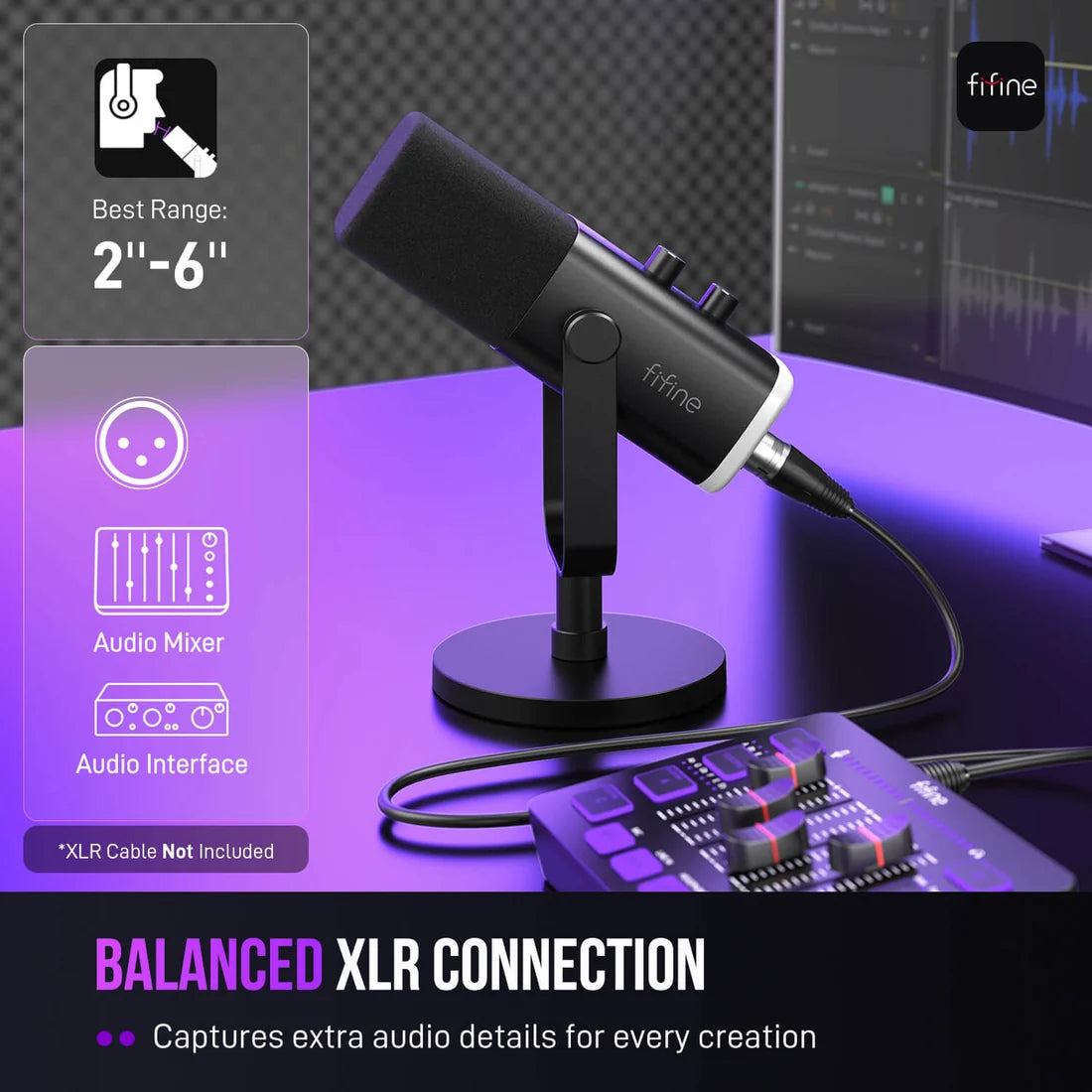 ميكروفون ديناميكي FIFINE AmpliGame AM8 USB/XLR - أسود