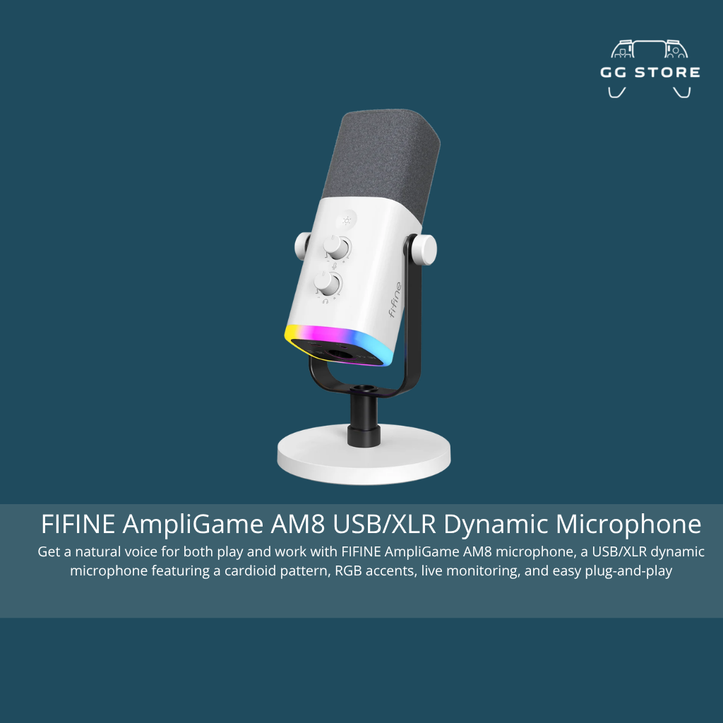 ميكروفون ديناميكي FIFINE AmpliGame AM8 USB/XLR - أبيض
