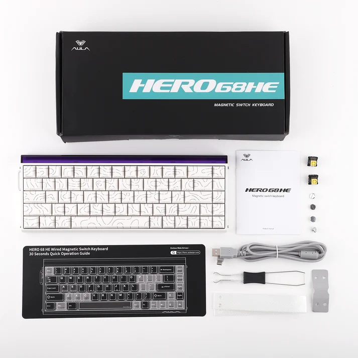 لوحة مفاتيح AULA HERO 68 HE بمفاتيح مغناطيسية - خط أبيض