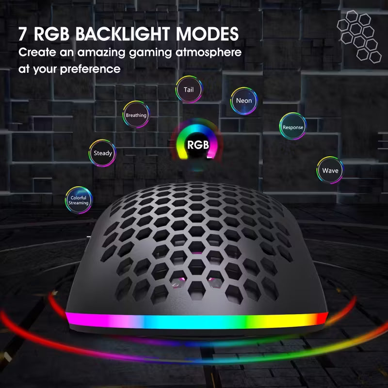 HXSJ Wireless 2.4G RGB Gaming Mouse-Black