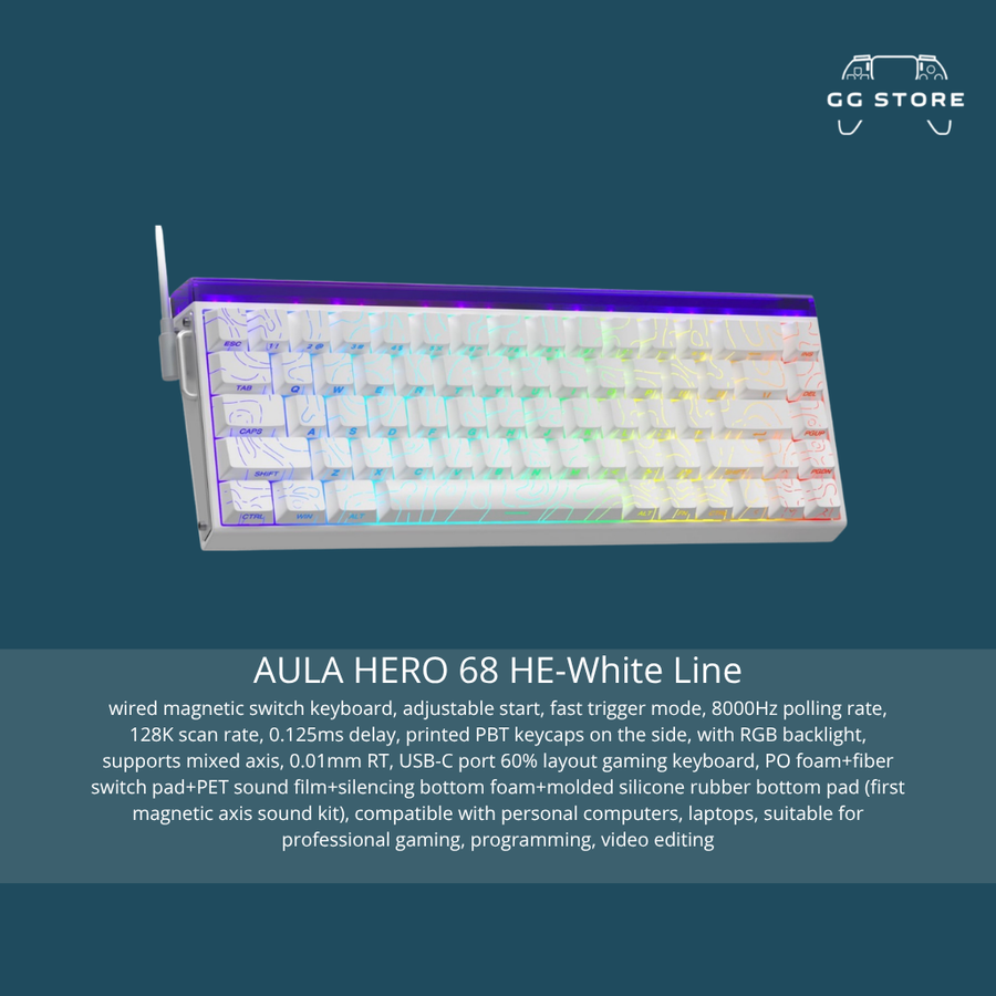لوحة مفاتيح AULA HERO 68 HE بمفاتيح مغناطيسية - خط أبيض