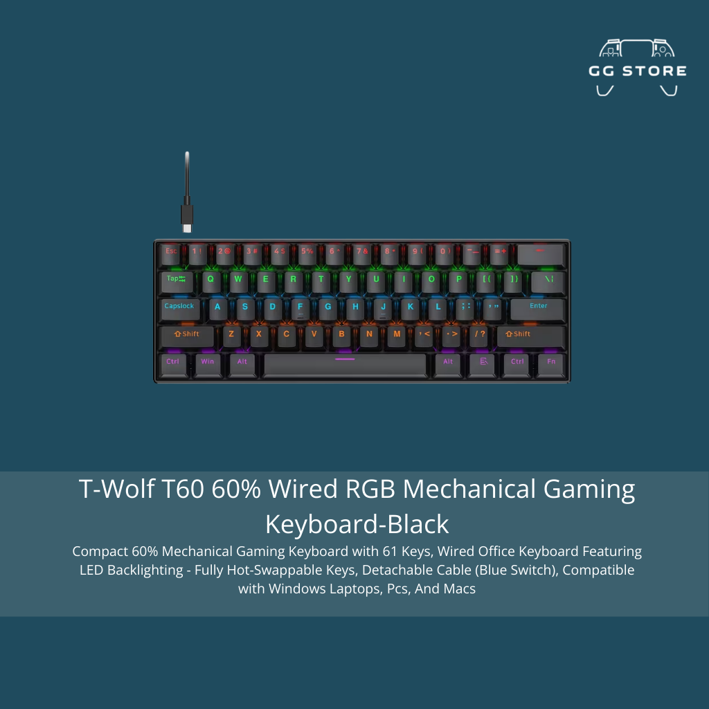 لوحة المفاتيح الميكانيكية T-WOLF T60 - أسود