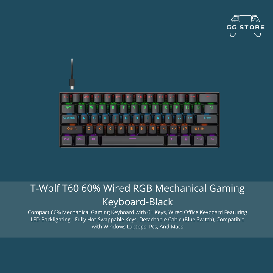 لوحة المفاتيح الميكانيكية T-WOLF T60 - أسود