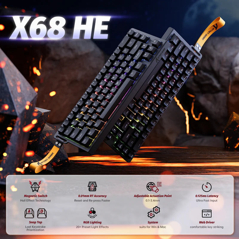 لوحة مفاتيح Attack Shark X68 HE Magnetic Switch - أسود