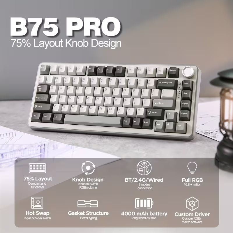 YUNZII B75 Pro Mechanical Keyboard - Grey
