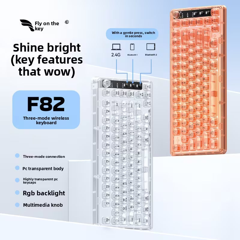 لوحة مفاتيح Key On Fly F82 ثلاثية الأوضاع وشفافة