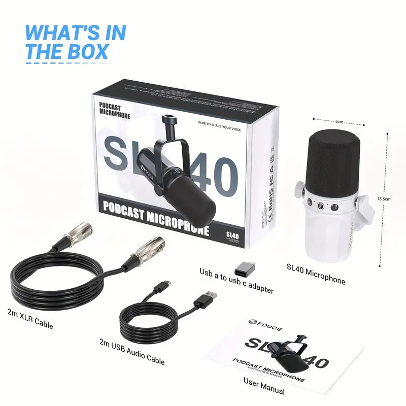 FDUCE SL40 USB/XLR Dynamic Microphone-White