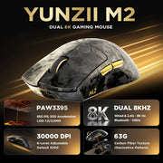 ماوس ألعاب YUNZII M2 Dual 8K اللاسلكي المخصص - أسود