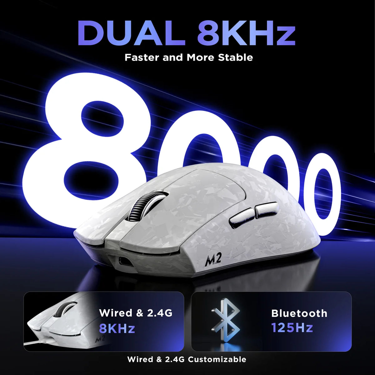ماوس ألعاب YUNZII M2 Dual 8K اللاسلكي المخصص - أسود