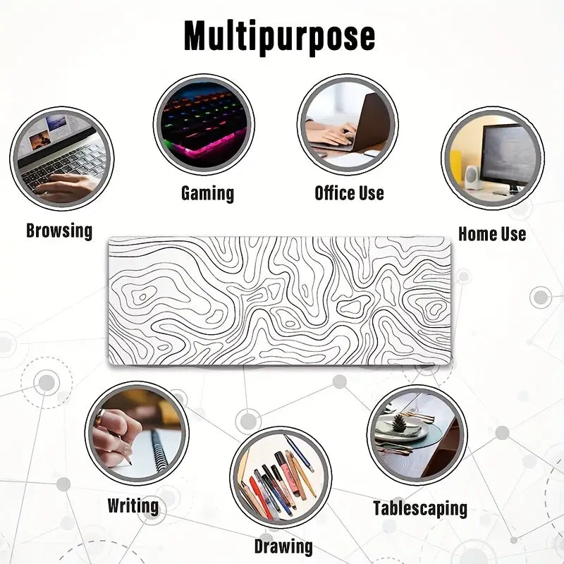 White Topographic Extended Gaming Mouse Pad