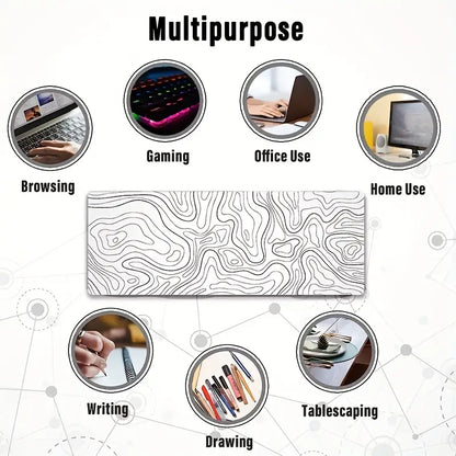 White Topographic Extended Gaming Mouse Pad