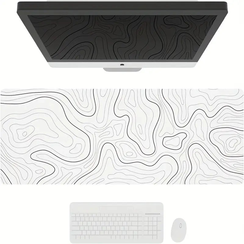 White Topographic Extended Gaming Mouse Pad