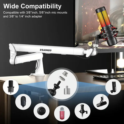 Aokeo Adjustable Microphone Boom Arm-White