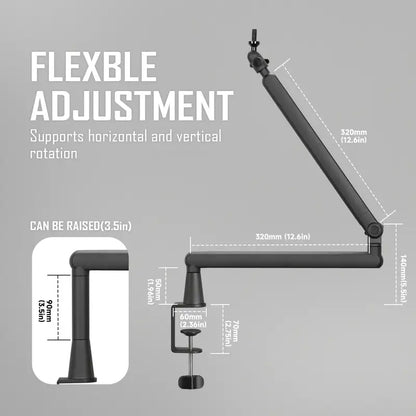 Heavy-Duty Low-Arm Rotating Microphone Stand-Black