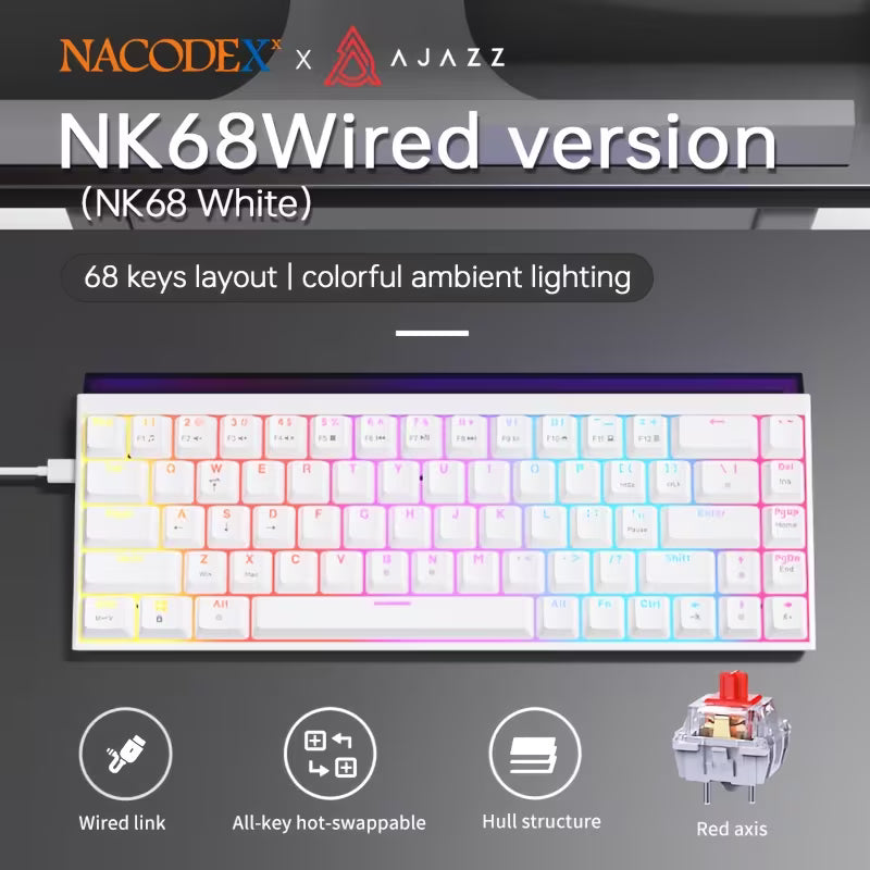 لوحة المفاتيح الميكانيكية NACODEX x AJAZZ NK68 - أبيض