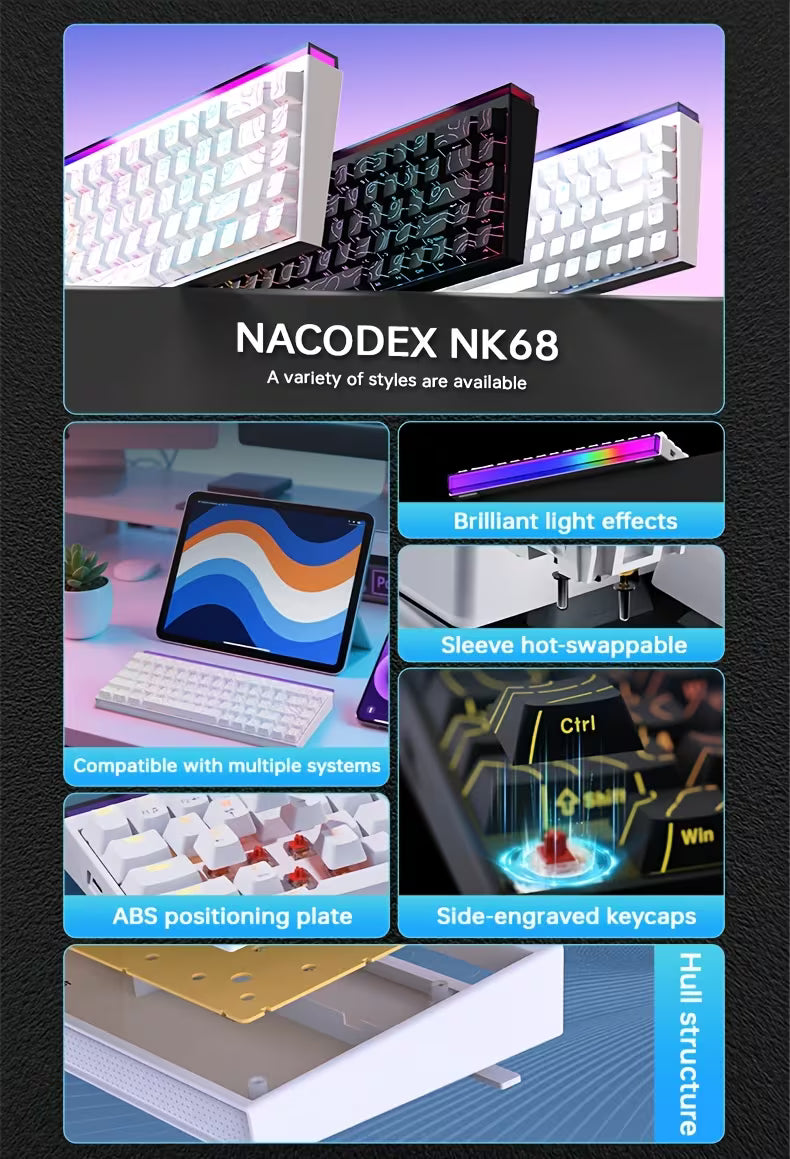 لوحة المفاتيح الميكانيكية NACODEX x AJAZZ NK68 - أبيض