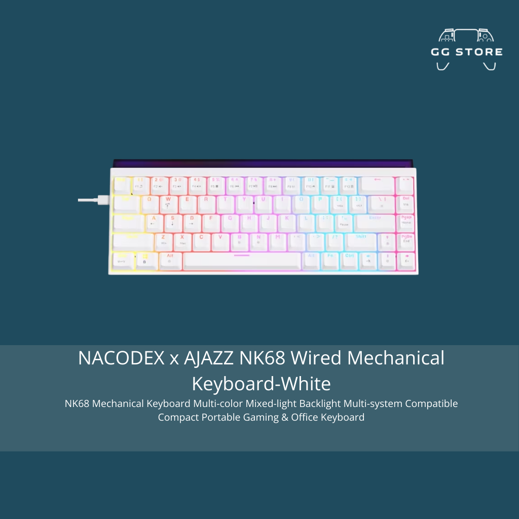 لوحة المفاتيح الميكانيكية NACODEX x AJAZZ NK68 - أبيض