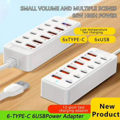 12-Port USB Charging Station-White